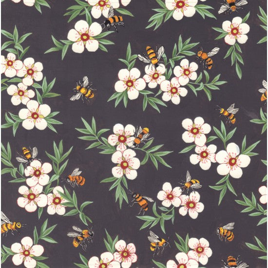 Manuka Flowers & Honey Bees - new cotton fabric design